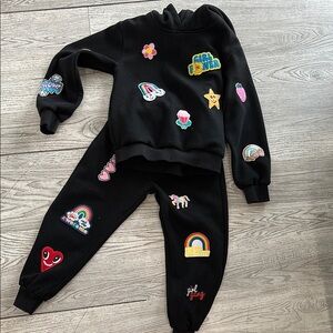 Lola + The Boys Black Jogger Set with Colorful Patch Accents